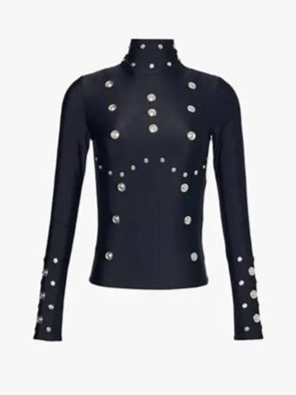 Coperni Black Long-Sleeve Mock Neck Top with Silver Studs
